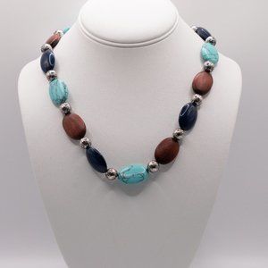 Chaps- Vintage Faux Turquuoise and Mixed Beads Silver Tone